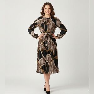NWOT Long Sleeve Chain Print Pleated Dress Size L/XL